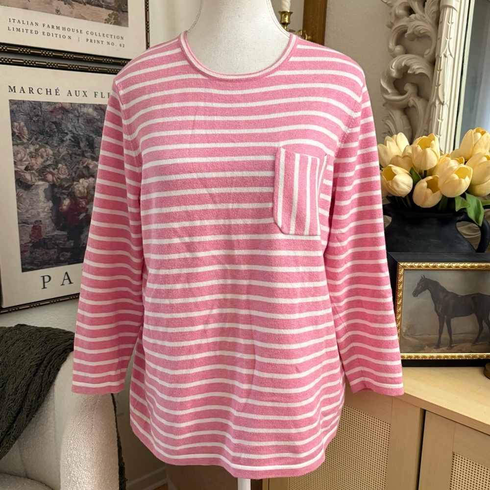 J MCLAUGHLIN Pink Striped 3/4 Sleeve Top Size Medium